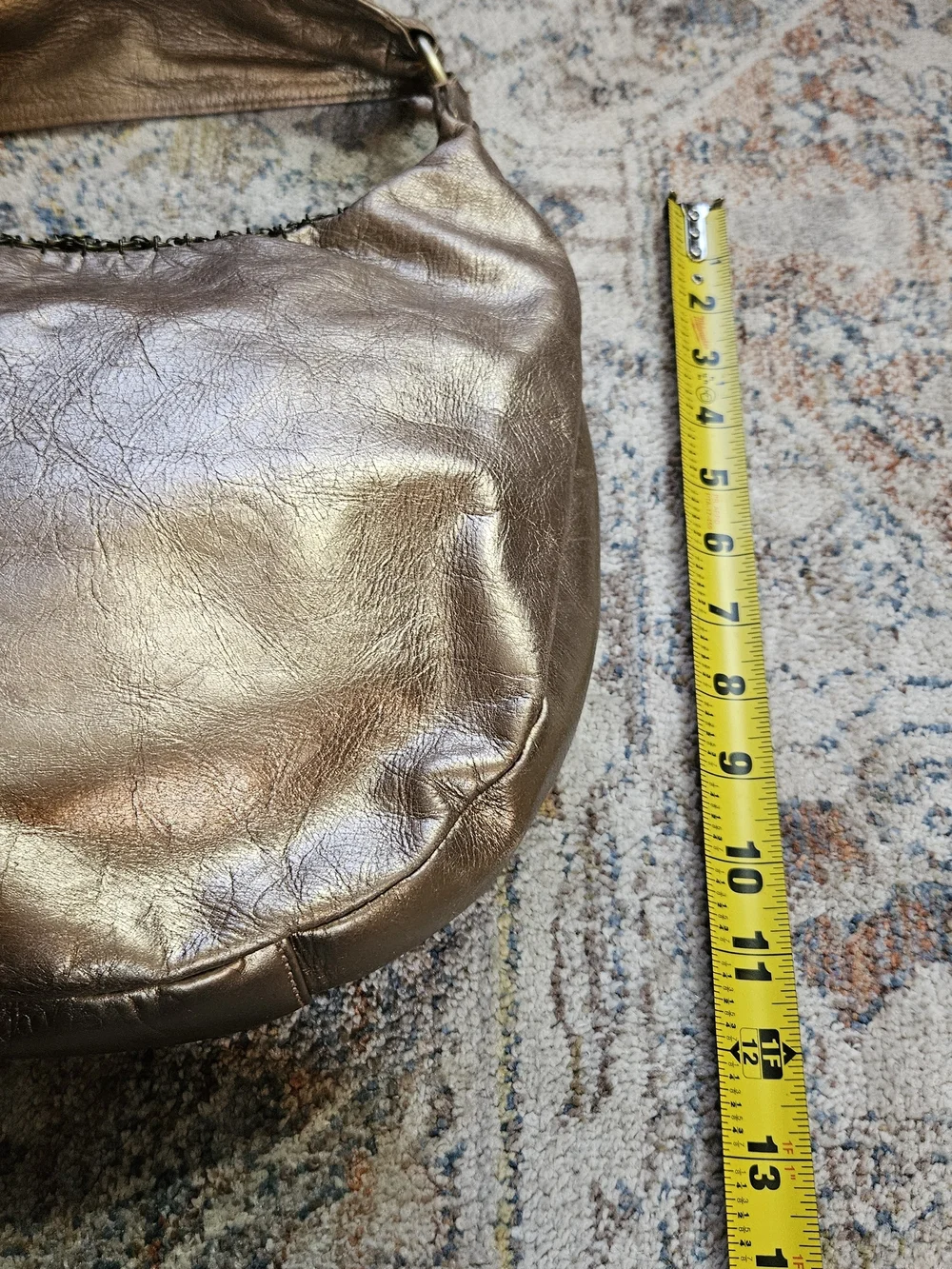 Franco Sarto Metallic Bronze Hobo Bag Coin Trim Slouchy Boho Shoulder Glam Purse